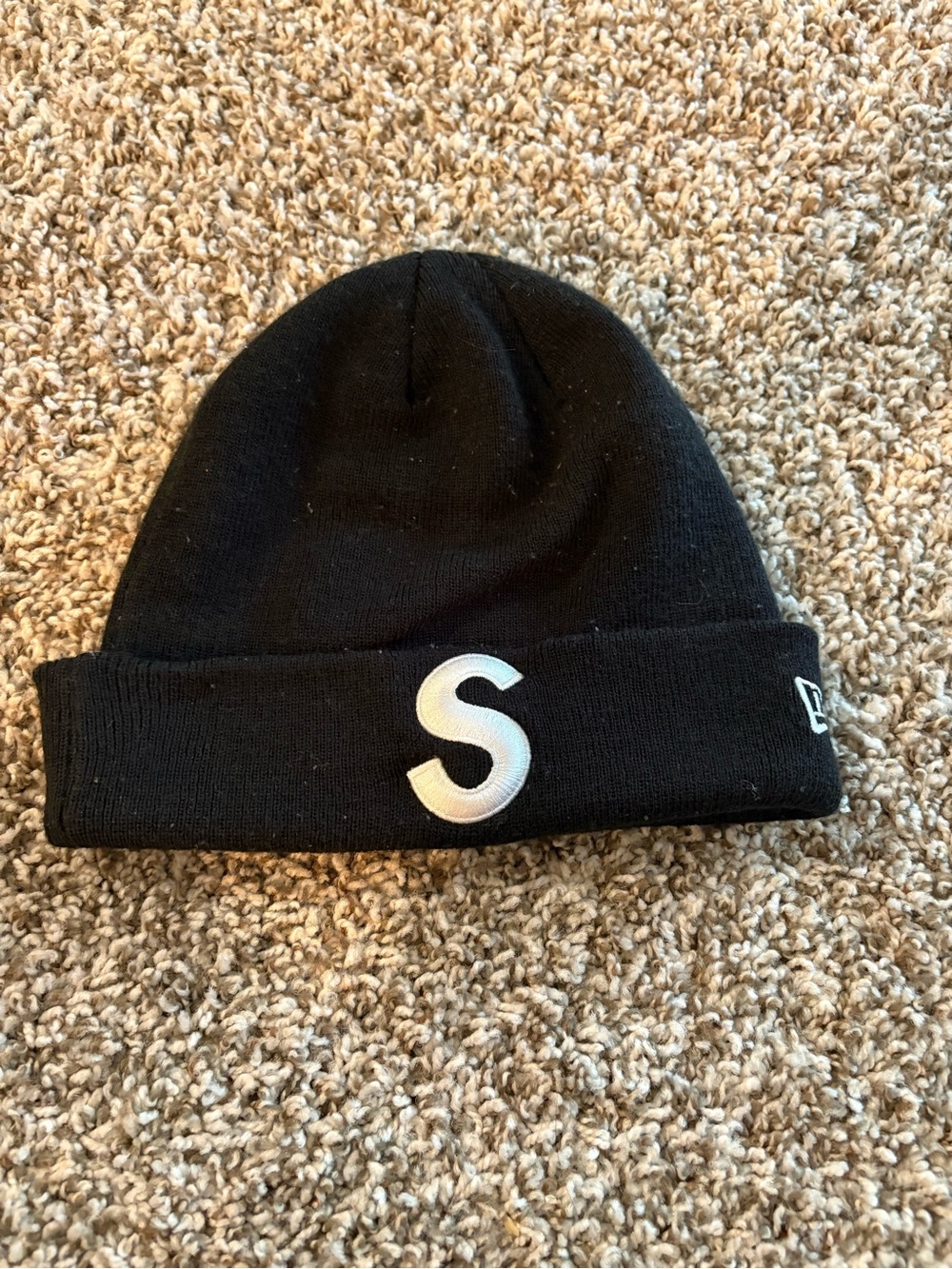 Supreme Black Beanie with White S Patch
